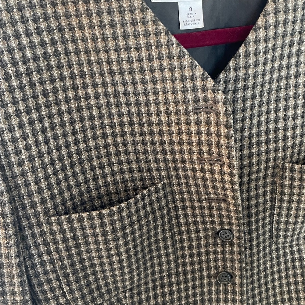 ANNE KLEIN TWEED V-NECK SEMI CROPPED BLAZER JACKET SUIT PAIRED WOOL PANTS SZ 8 - Picture 5 of 12